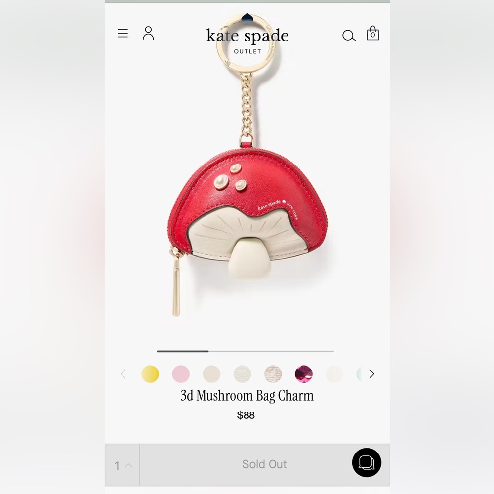 New! SOLDOUT KATE SPADE Mushroom 3-d Bag Charm